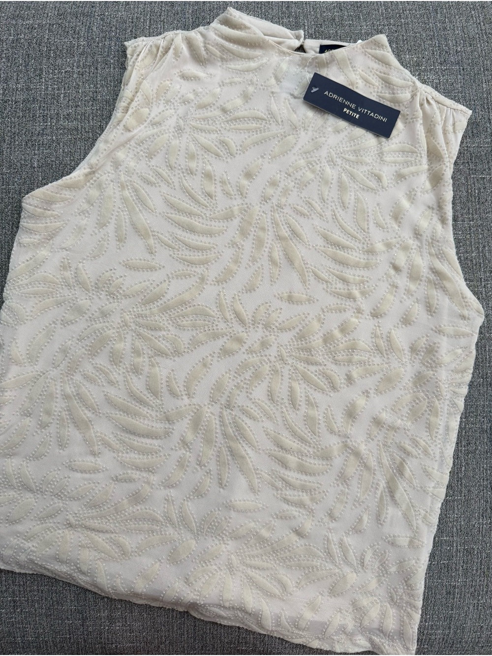 Adrienne Vittadini Petite Cream Beaded High-Neck Shell